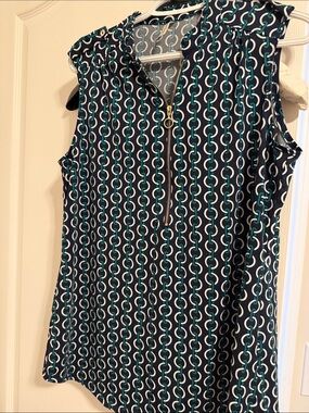 PerSeption Concept Navy Chain-Print Sleeveless Zip Top